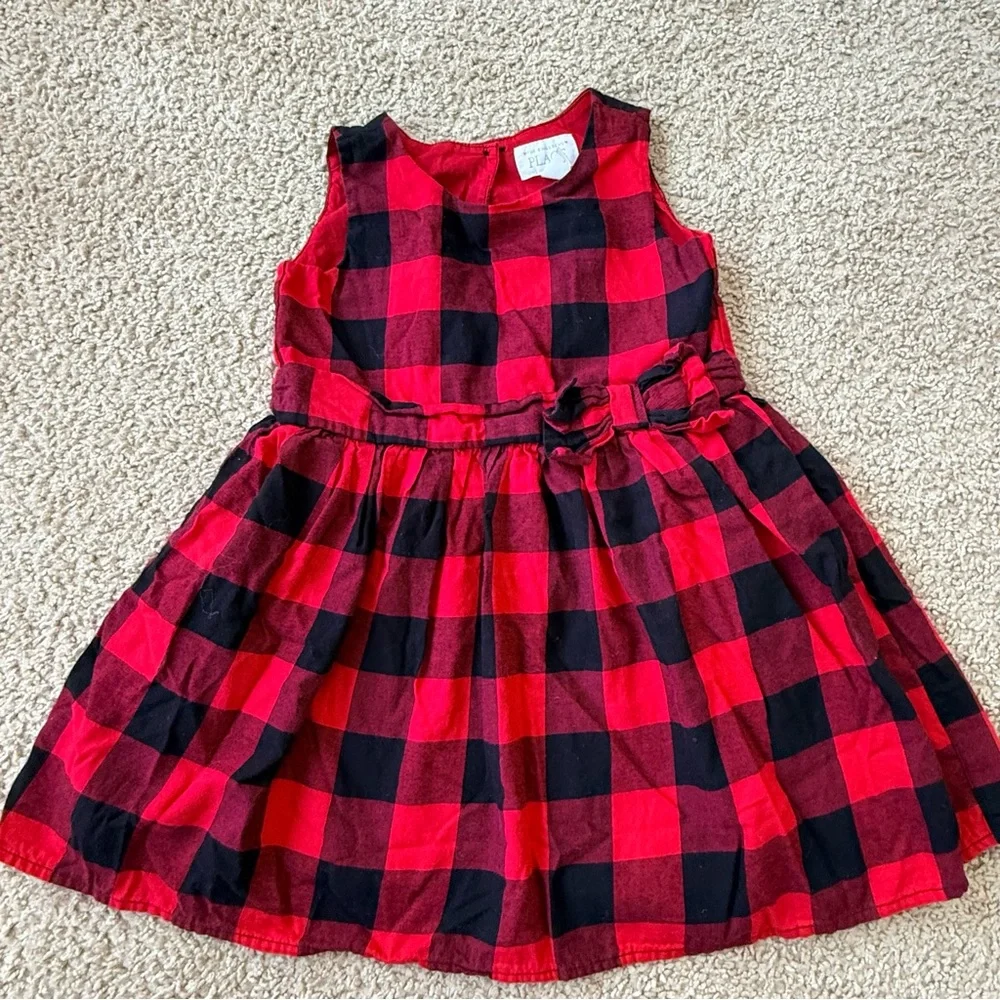 The Children’s Place Red Black Checkered Plaid Dress Size 4T Cotton Girls Dress - Picture 2 of 9